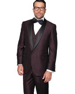 Men's Plum 3-Piece Black and Burgundy ~ Wine ~ Maroon Suit Shawl Lapel Vested Suit Dinner Jacket Fashion  For Men Burgundy Suit Burgundy Tuxedo