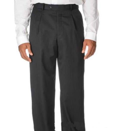 Men's charcoal Button tab closure Solid Pleated Dress Pants