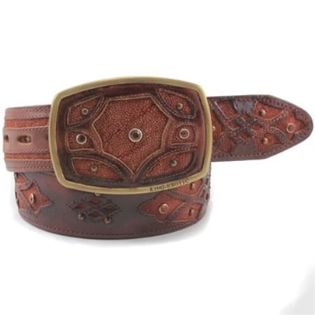 King Exotic Cognac Belt Genuine Sharkskin 