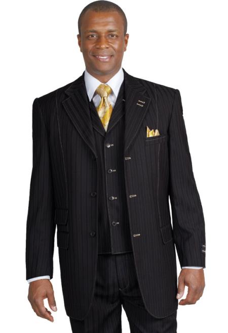 Black Tone on Tone Stripe ~ Pinstripe Vested Urban Men Suits ...