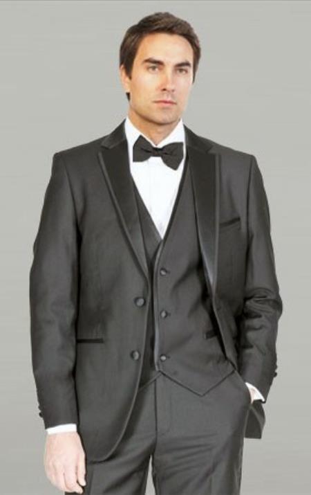 Tuxedo Black Framed Notch Lapel With Vest Microfiber Tuxedos