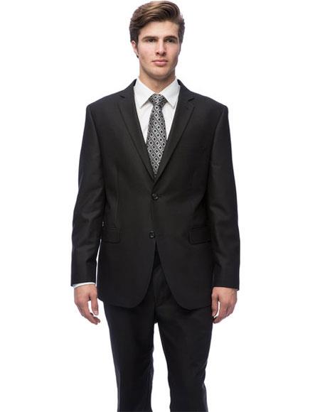 Double Vent Notch Lapel Fully-Lined Black Polyester Suit