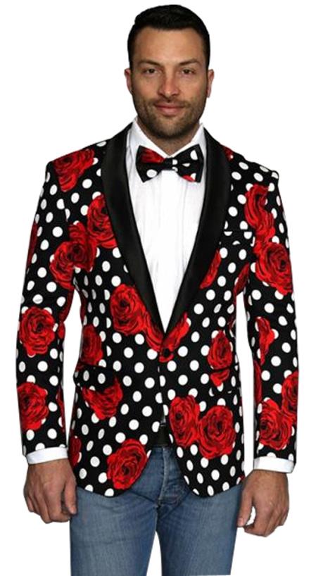 Men's Fashion Flower floral print / Prom / Wedding Black Shawl Lapel Sport Coat Blazer