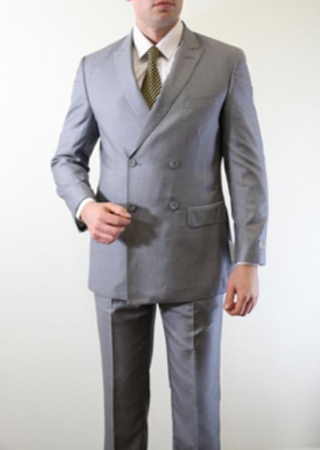 Mens Double Breasted Four Button Suit Slim Fitted Skinny Flat Front ...