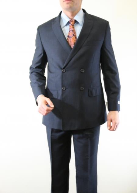 Mens Double Breasted Four Button Suit Slim Fitted Skinny Flat Front ...