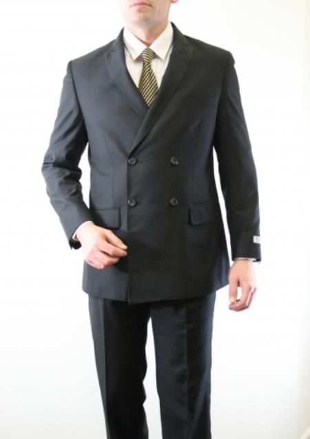 Mens Double Breasted Four Button Suit Slim Fitted Skinny Flat Front ...