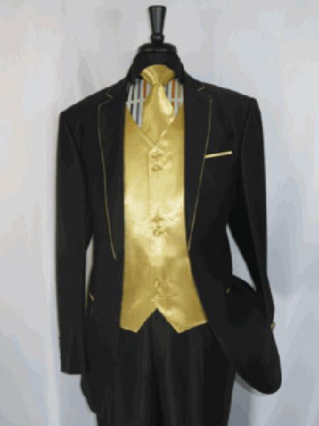 Gold Mens Suit Two Toned Tuxedo Single Breasted Trimmed Jacket Gold ...