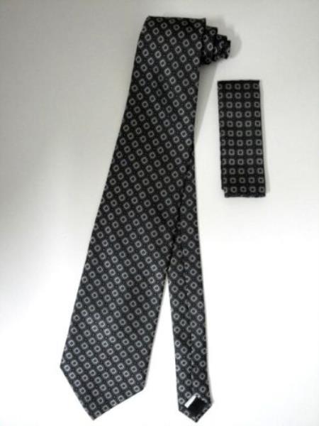 Neck Tie Set Charcoal Gray Mini Ovals Design