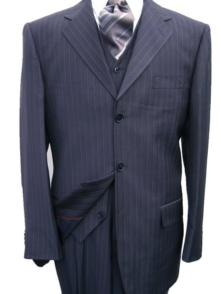 Navy Blue Pinstripe Vested three piece suit Super 120's Ex