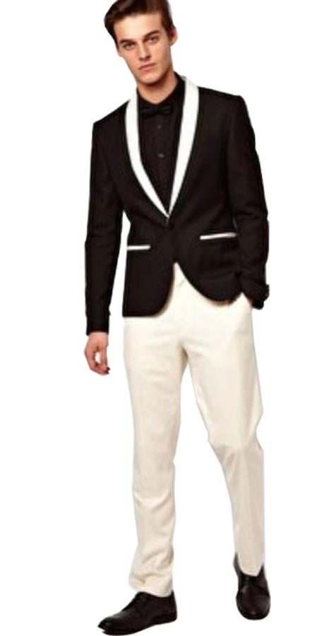 Men's Shawl Lapel Button Closure  Black Tuxedo Suit