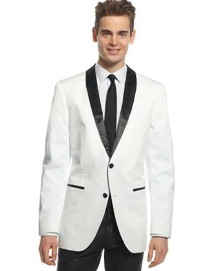 Men's 1 or 2 Buttons White And Black Lapel Shawl Collar Blaz