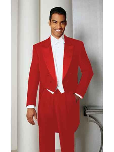 Men S Hot Red Basic Full Dress Tailcoat With