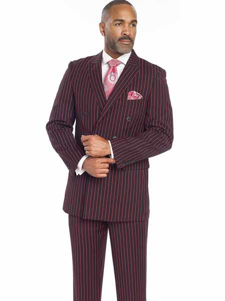 black and red pinstripe suit