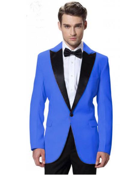 Men's Royal Blue Jacket Black Lapel Tuxedos with Black Pant One Button Elegant Slim Fit Wedding Dress Suits for Men