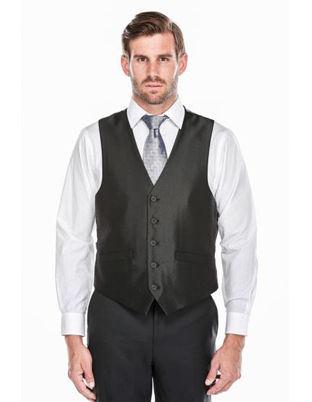 Men's Shark-Skin 5 Button Classic Fit Black Vest
