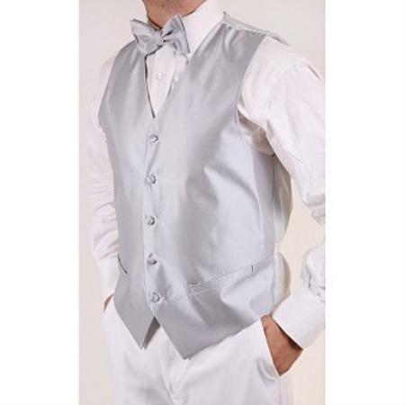 Men's Grey 4-piece Dress Tuxedo Wedding Vest ~ Waistcoat ~ Waist coat Set Buy 10 of same color Tie For $25 Each - Men's Neck Ties - Mens Dress Tie - Trendy Mens Ties