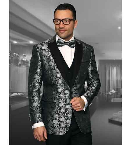 Floral Mens Satin Shiny Tuxedo Dinner Jacket Blazer Paisl