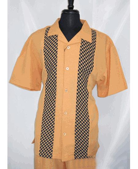 Men's 5 Buttons Short Sleeve Side Vents Rust Shirt Walking Leisure Suit