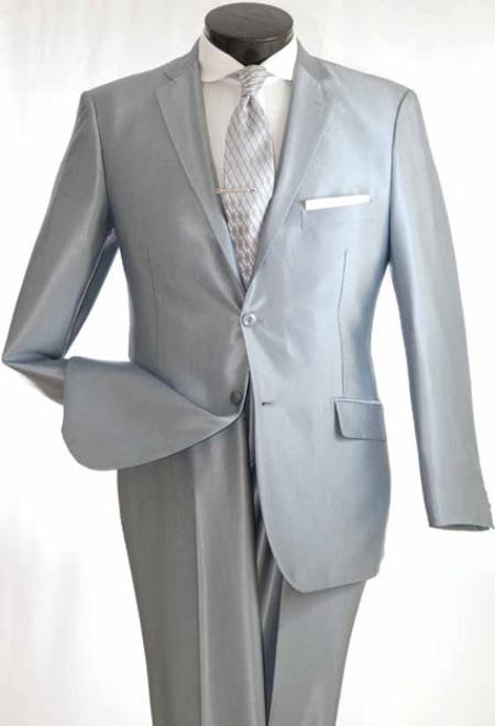 Men's True Slim Suit in Popular Shark Skin Fabric Silver 