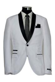 1 Button Slim Fitted Shawl Tuxedo White 