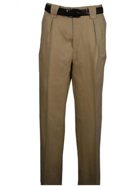 Men's Linen Wide Leg Pleated Pant Tan