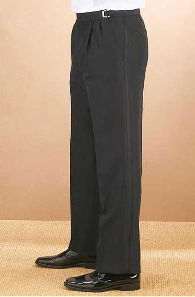 Men's Classic Fit Solid Black Adjustable Waist Polyester Ple