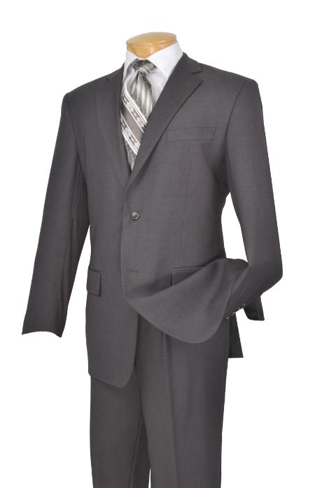 Poly-rayon Executive Pure Solid Gray Suit Notch Collar Pleat