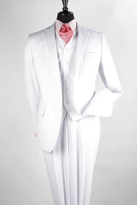 Men's 3 Piece Poplin Discount three piece suit - Pure White