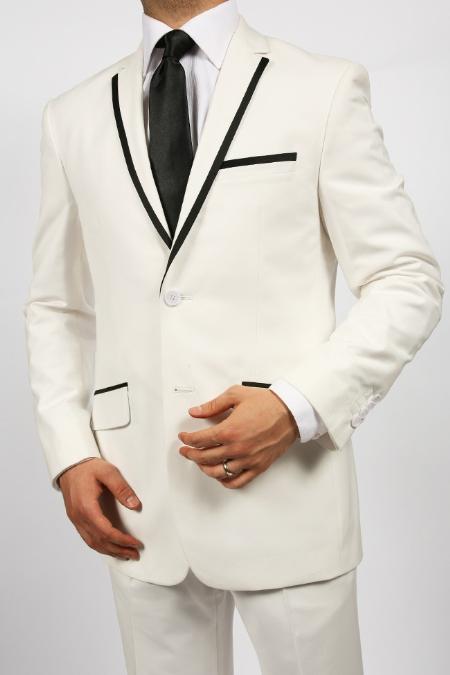 2 Button White Suit Jacket & Pants With Trim L