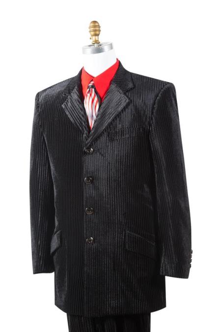 Mens Textured Mens Velvet Suit Black Zoot Suit