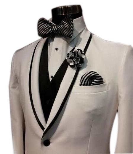 Men's Trimmed Black / White Stripe Tuxedo