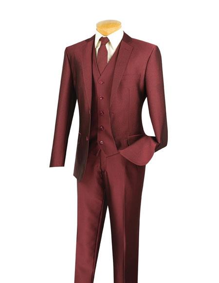 Men's Two Buttons Slim Fit 3 Piece Executive Wine Suit