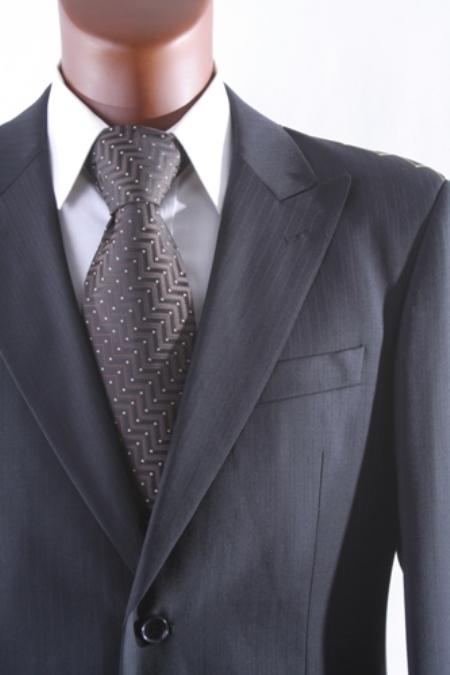 Men's Black Single Breasted 2 Button Super 140s Wool Suit w Peak Lapel