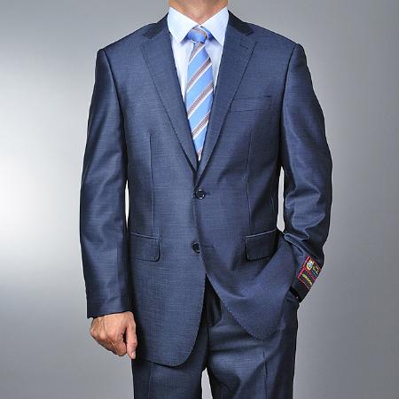 Men's 2 Button Metallic Shiny Ocean Blue Slim Suit 2 Piece Suits - Two piece Business suits Suit