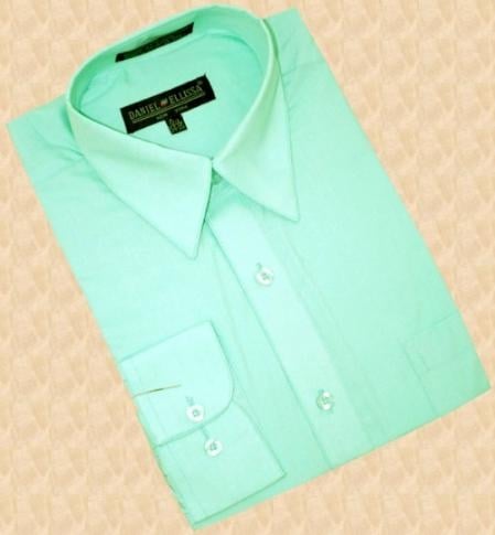 Mint Green Cotton Blend Dress Shirt With Convertible Cuffs - Pinstripe ...