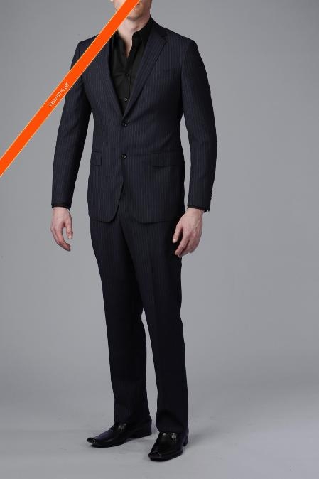 Gorgeous Dark Navy Blue Suit For Men Beaded Stripe ~ Pinstripe 2-Button Slim Fitted Suit