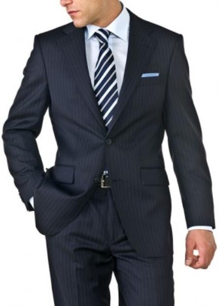 Men's Dark Navy Blue Suit For Men Shadow Stripe ~ Pinstripe Two Button Suit