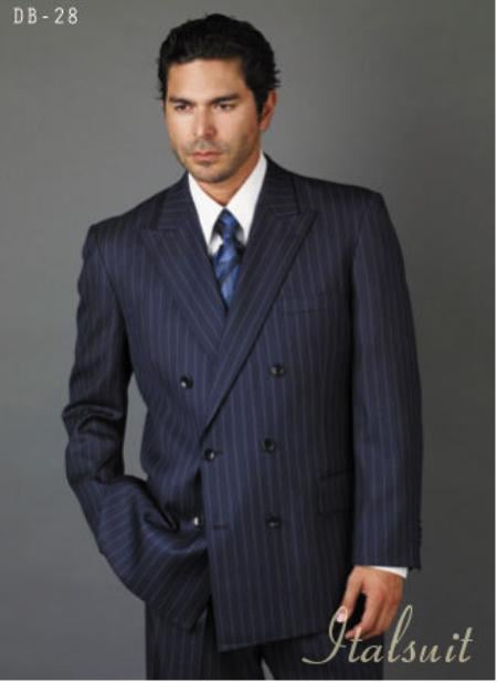 Men's Double Breasted Suits Navy Blue Suit For Men/PS Suit With Smooth Stripe ~ Pinstripe Full Canvanced Poly~Rayon Feel Pleated Pants