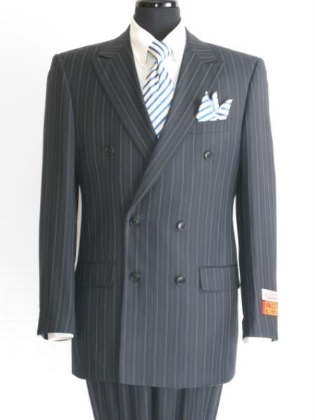 Stripe ~ Pinstripe Men's Navy Double Breasted Suit - Sharkskin Charcoal ...