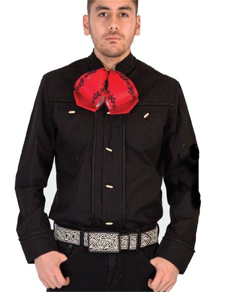 Men's Long Sleeves Solid Pattern casual Negro Cowboy Shirt