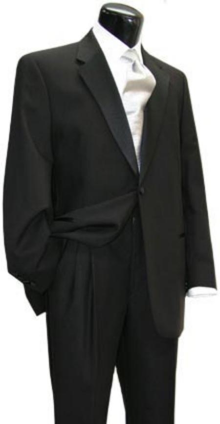 Flat Front Pants Wool One Button Notch Tuxedo Jacket Suit + Wool Fabric Regular Cut (Any Color Shirt & Tie)
