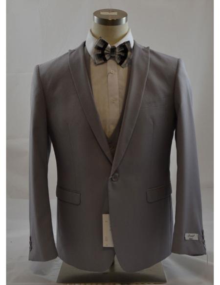 Men's Grey 1 Button Peak Lapel Vested suit Peak Lapel 3 Piece Suits Slim Fit Tapper Cut