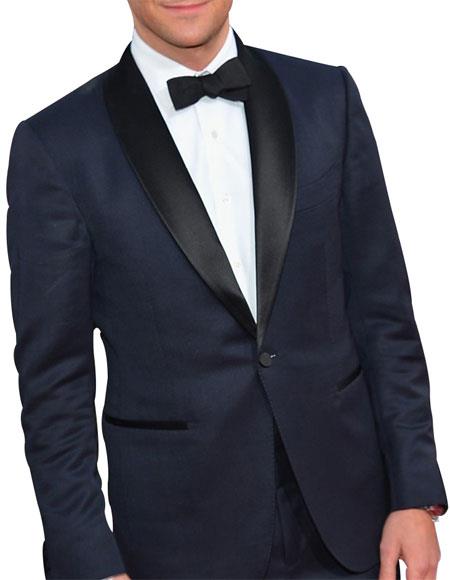 Men's  1 Button Dark Navy Blue Tuxedo Suit