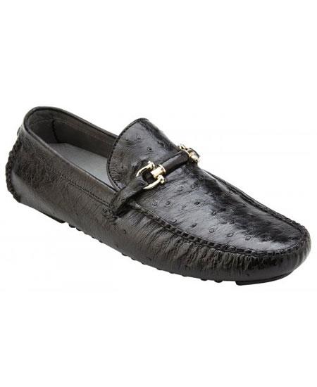 Men's Slip On Genuine Ostrich ~ Calfskin Black