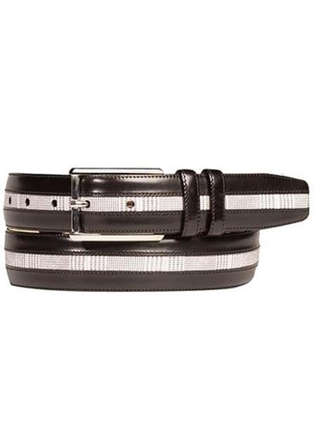 Mezlan Belts Brand Men's Genuine Calfskin Printed Suede Black / White Skin Belt