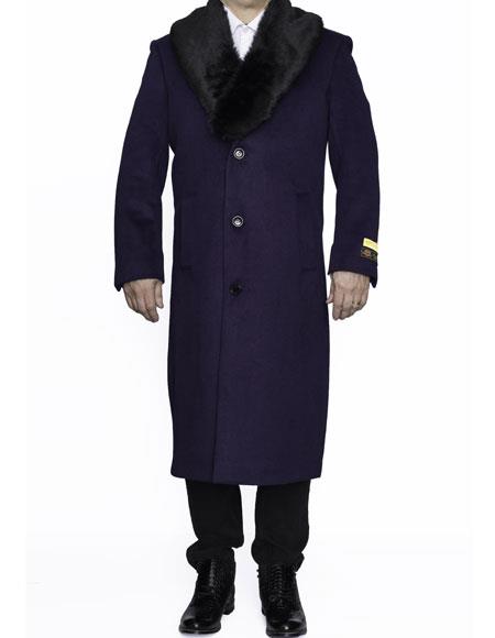 Mens Overcoat Mens Purple 3 Button Dress Coat - Three Quarter 34 inch length