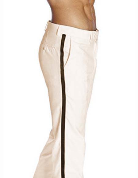 white pants with black stripe