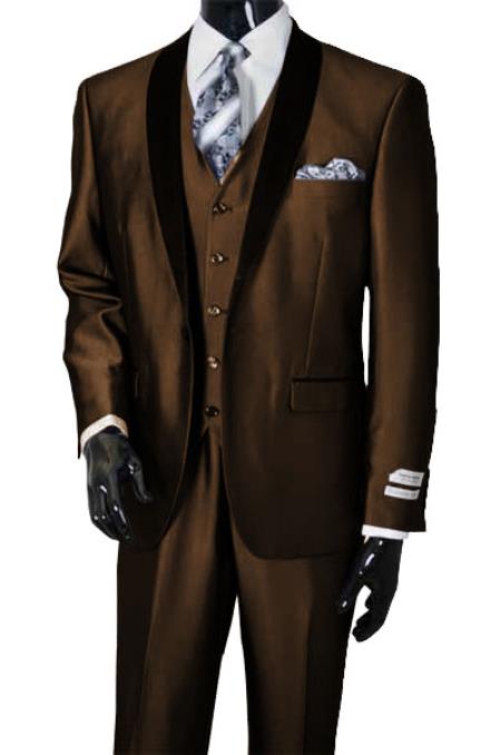 Alberto Nardoni Men's Shawl Lapel Vested 3 Piece Suit Suit Brown Vested ...