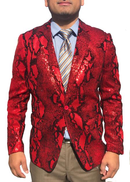 Mens Snakeskin Sequin ~ Shiny ~ Paisley Sport Coat Red Fashion Cheap Priced Blazer Jacket For Men