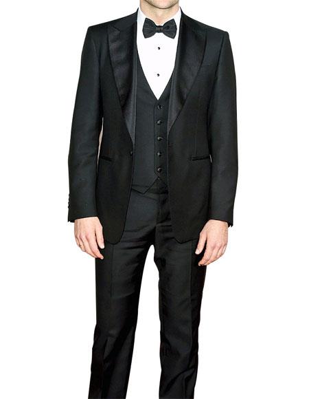 Men's  Slim Fit Black 3 Piece Fully Lined Tuxedo Suit
